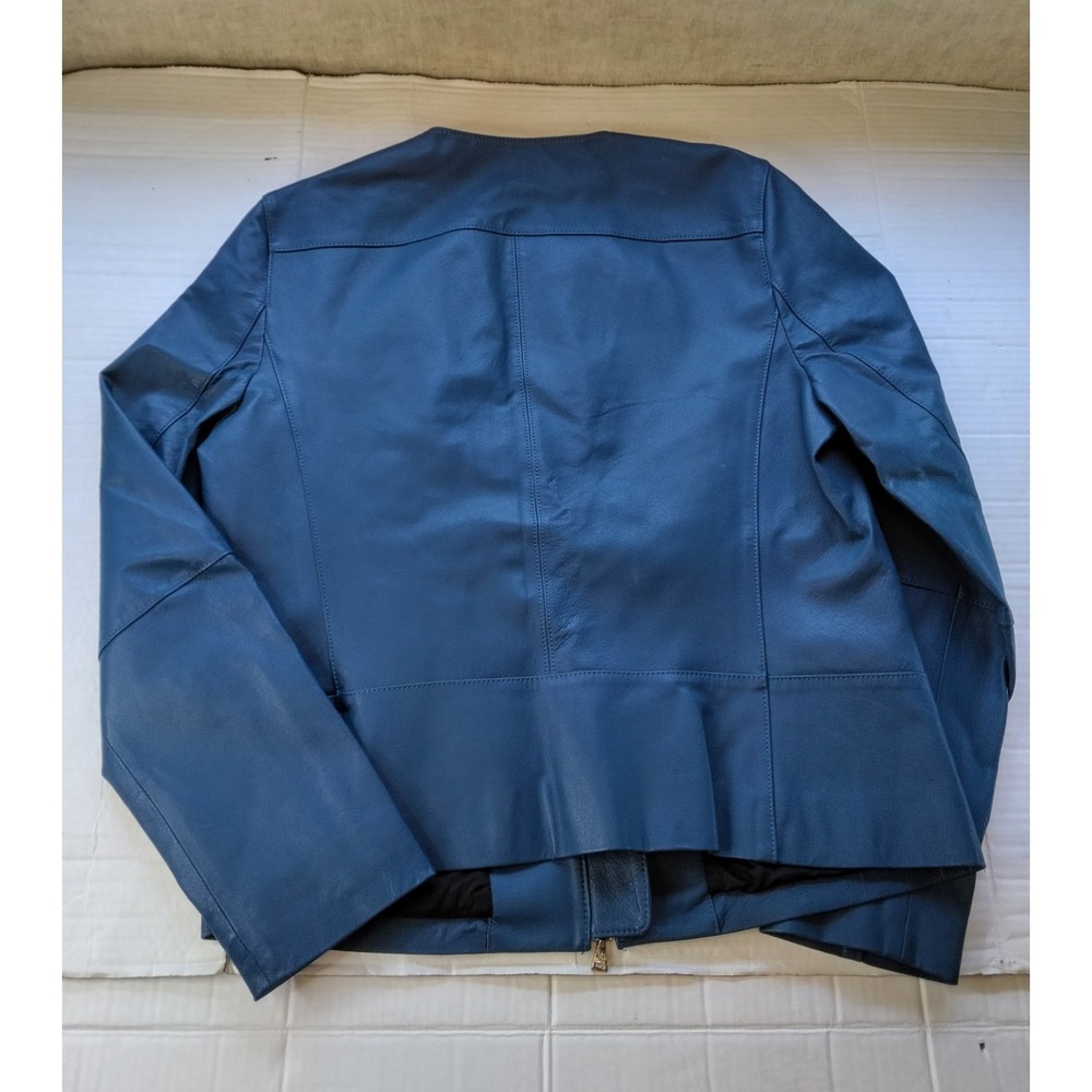 Anne Klein Leather Jacket Women's 10 Dark Teal Blazer Genuine New w/o Tags - Picture 2 of 8